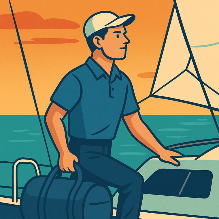 Yacht specialist boards sailboat for Atlantic crossing, expanding yacht technical experience and blue‑water skills.