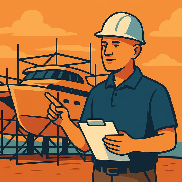 Project manager oversees aluminum catamaran build, enhancing YachtSitter yacht maintenance expertise in Costa Smeralda.