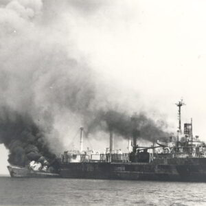 M.N. Emanuelle Delmas and M.C. Vera Berlingeri burning after collission, 1979