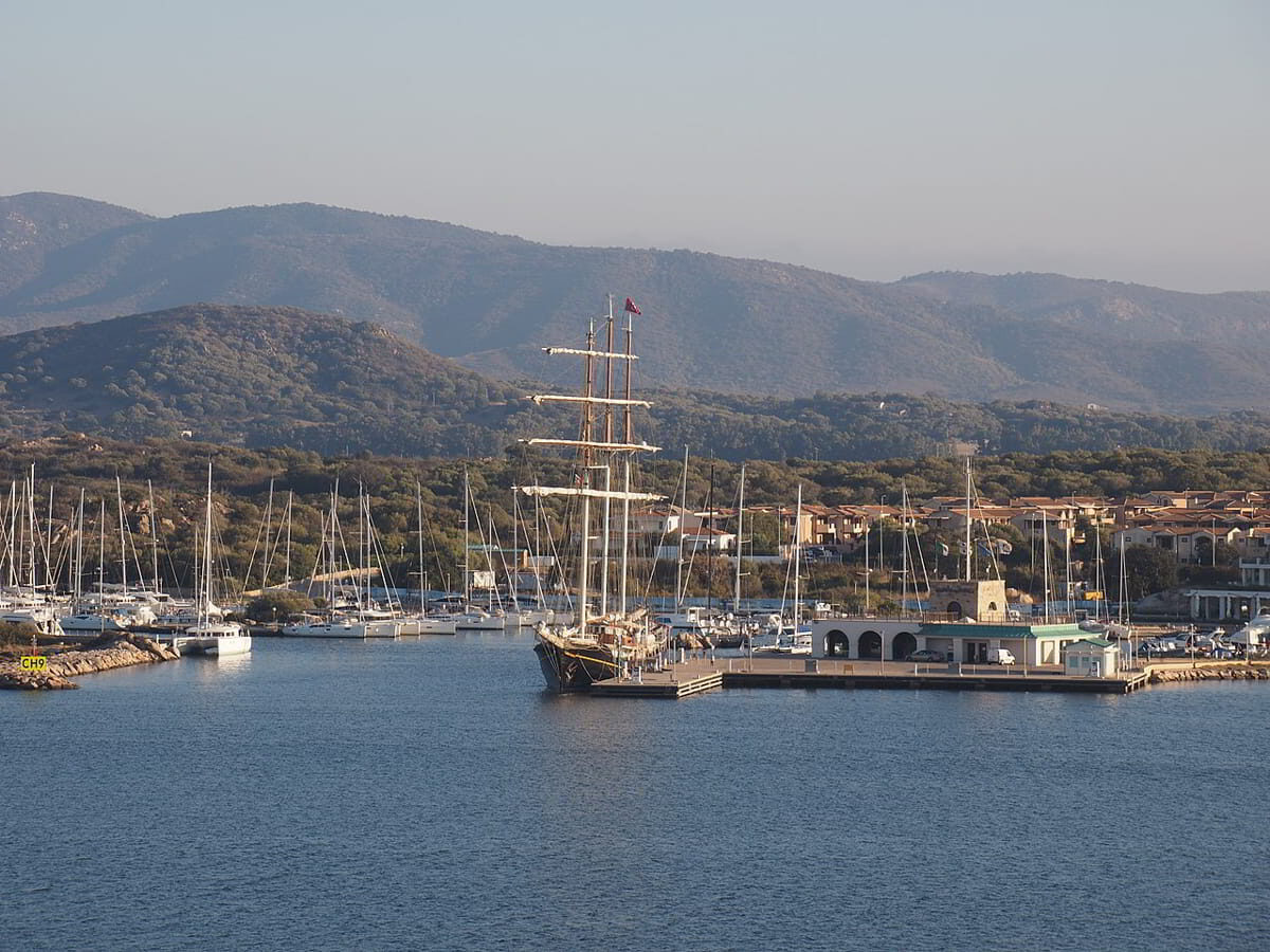 Yachts docked at Marina di Olbia, a modern yacht mooring hub in Northern Sardinia near Costa Smeralda