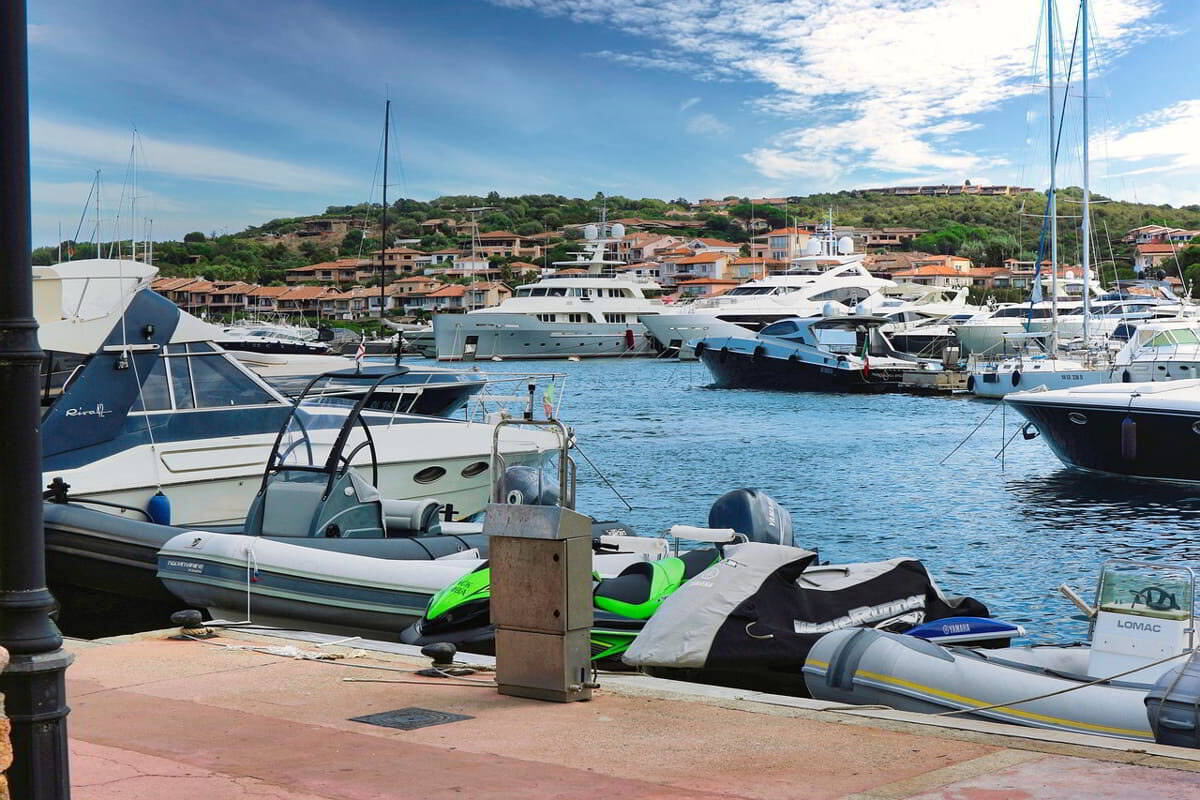 Yacht mooring area in Porto Rotondo, featuring calm waters and easy berthing access in Costa Smeralda