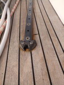 Close-up of sailing hardware maintenance on a yacht deck in Porto Cervo