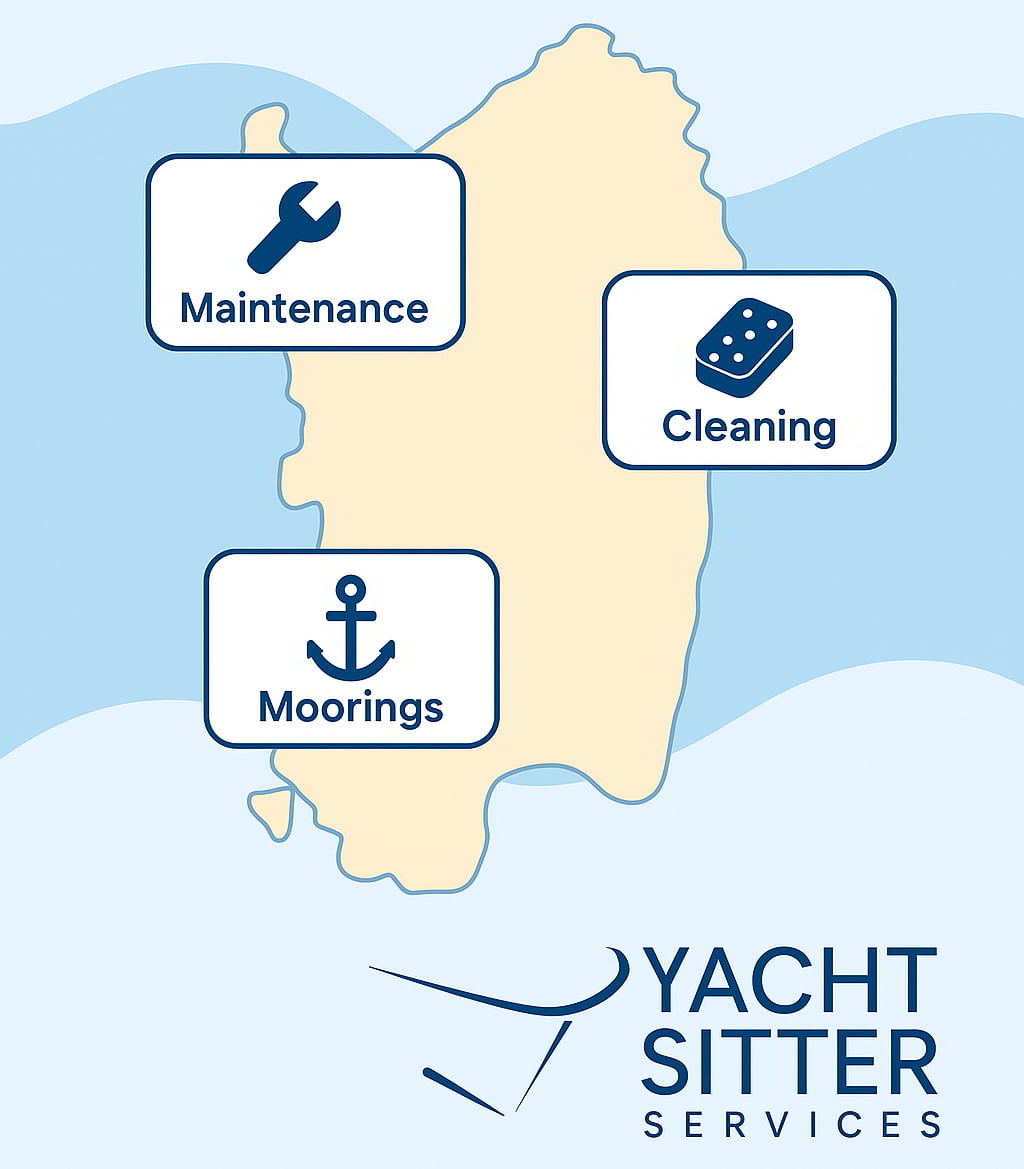Illustration of YachtSitter services sitemap in Costa Smeralda