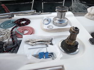 Yacht winch disassembled for maintenance
